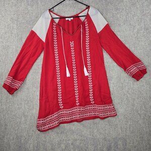 Umgee Red Embroidered Tunic Dress Small